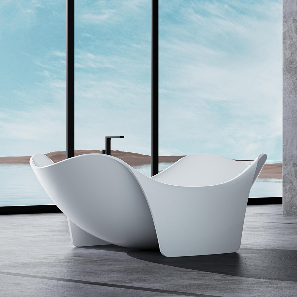 Freestanding Bathtub in White, Artificial Stone Tub Factory -Bella Stone
